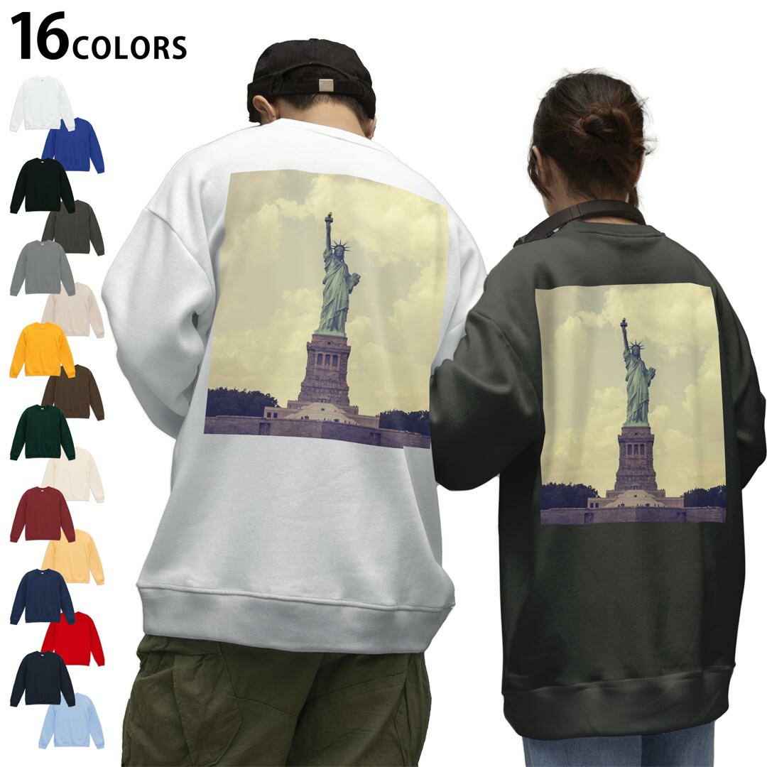 選べる16カラートレーナーバックプリント メンズ レディース ユニセックス 長袖 ホワイト グレー ブラック デザイン S M L XL 2XL sweatshirt trainer スウェット 011333 外国 ニューヨーク 自由の女神