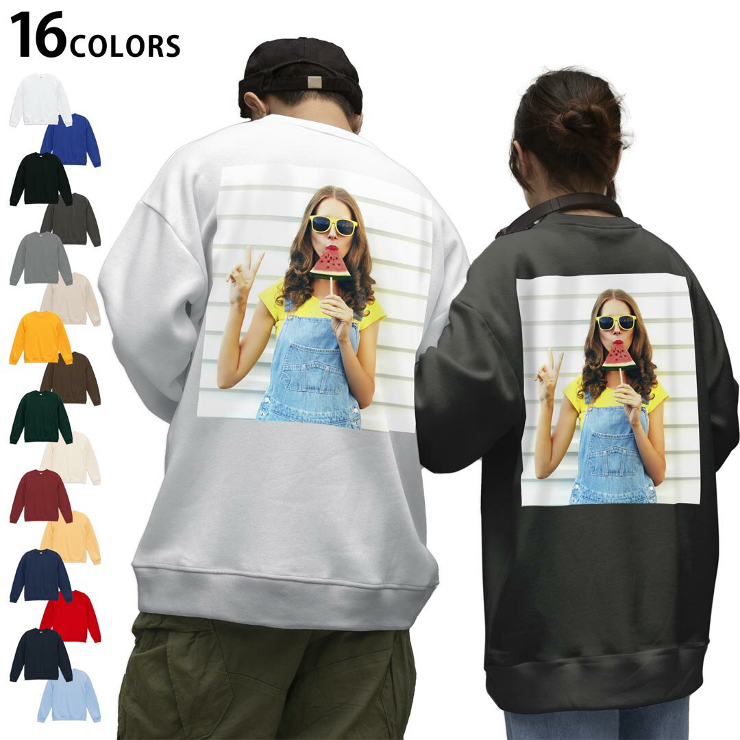 選べる16カラートレーナーバックプリント メンズ レディース ユニセックス 長袖 ホワイト グレー ブラック デザイン S M L XL 2XL sweatshirt trainer スウェット 014930 夏 外国人 すいか