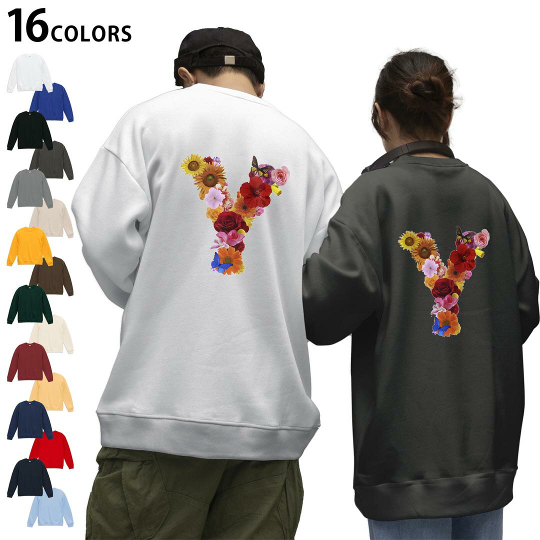 選べる16カラートレーナーバックプリント メンズ レディース ユニセックス 長袖 ホワイト グレー ブラック デザイン S M L XL 2XL sweatshirt　trainer スウェット 019330 文字 y アルファベット