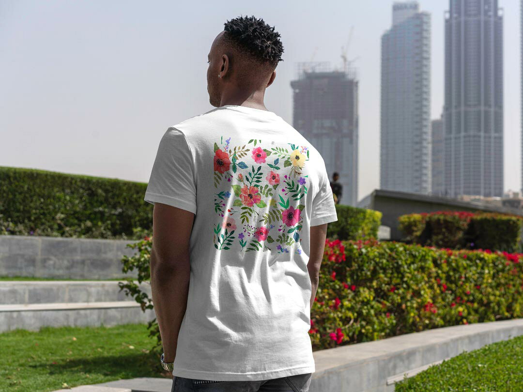 Tシャツ メンズ バックプリント半袖 ホワイト グレー デザイン XS S M L XL 2XL tシャツ ティーシャツ T shirt 013494 花　花柄　カラフル