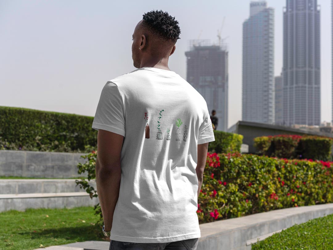 Tシャツ メンズ バックプリント半袖 ホワイト グレー デザイン XS S M L XL 2XL tシャツ ティーシャツ T shirt 016281 植物　草