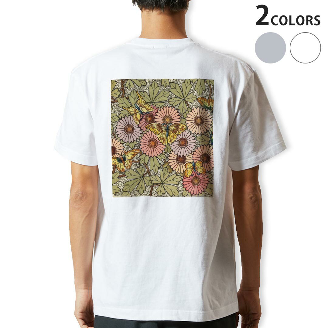 Tシャツ メンズ バックプリント半袖 ホワイト グレー デザイン XS S M L XL 2XL tシャツ ティーシャツ T shirt 023305 花　フラワー　蝶々