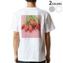 Tシャツ メンズ バックプリント半袖 ホワイト グレー デザイン XS S M L XL 2XL tシャツ ティーシャツ T shirt 023309 花 フラワー チューリップ 写真