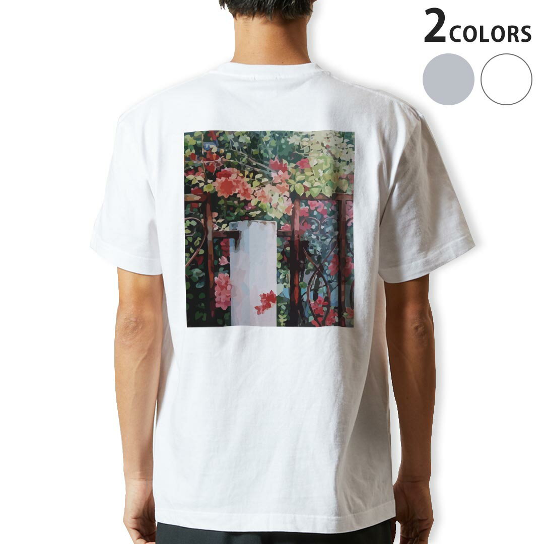 Tシャツ メンズ バックプリント半袖 ホワイト グレー デザイン XS S M L XL 2XL tシャツ ティーシャツ T shirt 023495 花　フラワー　イラスト