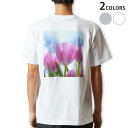 Tシャツ メンズ バックプリント半袖 ホワイト グレー デザイン XS S M L XL 2XL tシャツ ティーシャツ T shirt 023603 花 フラワー チューリップ