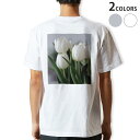 Tシャツ メンズ バックプリント半袖 ホワイト グレー デザイン XS S M L XL 2XL tシャツ ティーシャツ T shirt 023916 花 フラワー チューリップ