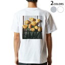 Tシャツ メンズ バックプリント半袖 ホワイト グレー デザイン XS S M L XL 2XL tシャツ ティーシャツ T shirt 023918 花 フラワー チューリップ
