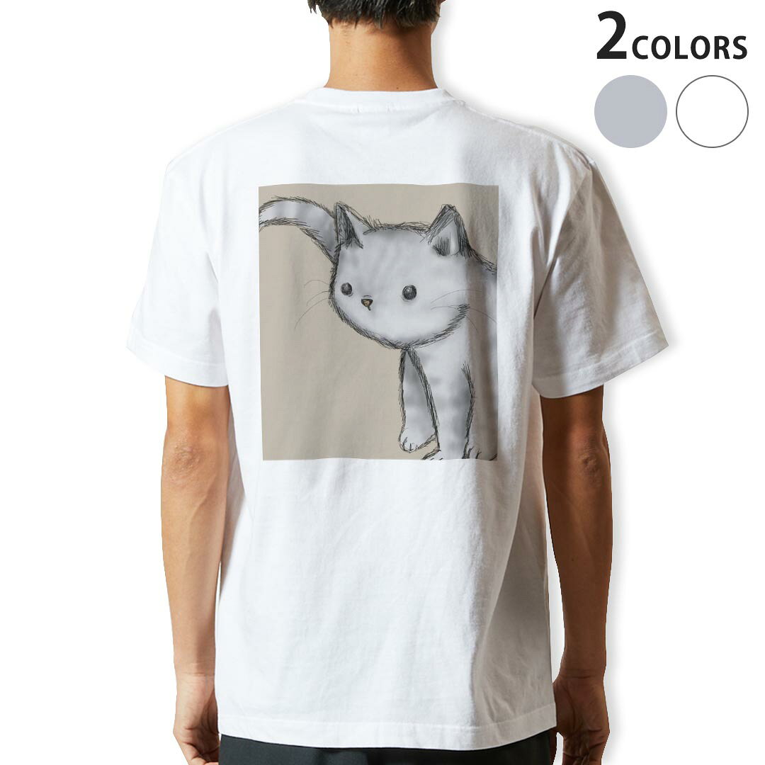 Tシャツ メンズ バックプリント半袖 ホワイト グレー デザイン XS S M L XL 2XL tシャツ ティーシャツ T shirt 026212 動物　猫　ネコ
