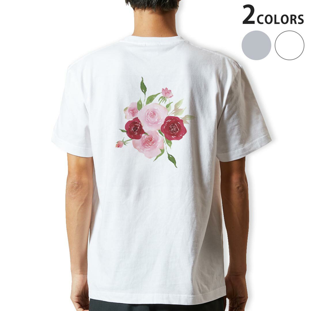 Tシャツ メンズ バックプリント半袖 ホワイト グレー デザイン XS S M L XL 2XL tシャツ ティーシャツ T shirt 031698 バラ 花束