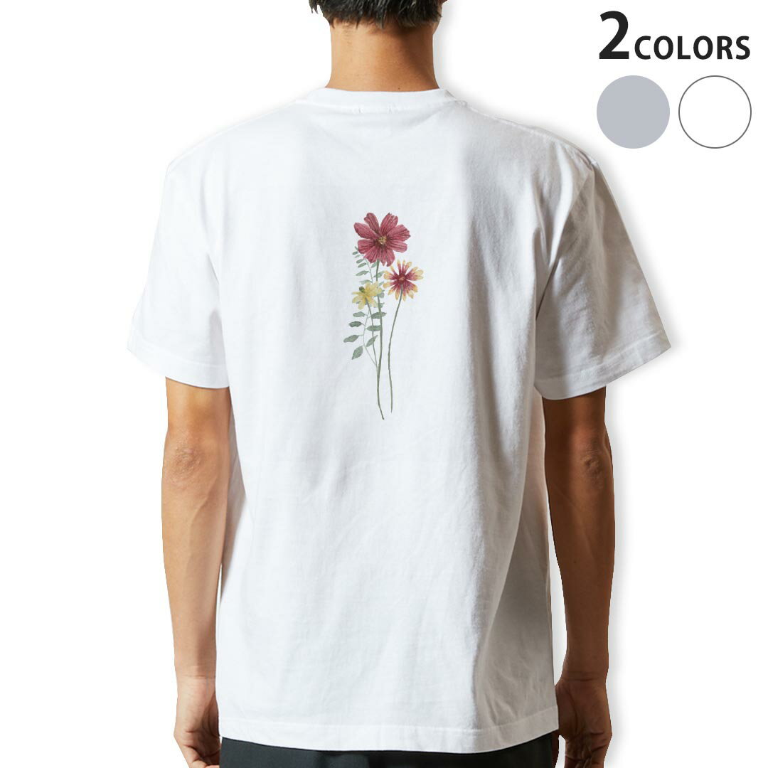 乐天商城 - Tシャツ メンズ バックプリント半袖 ホワイト グレー デザイン XS S M L XL 2XL tシャツ ティーシャツ T shirt 031829 花 カラフル フラワー
