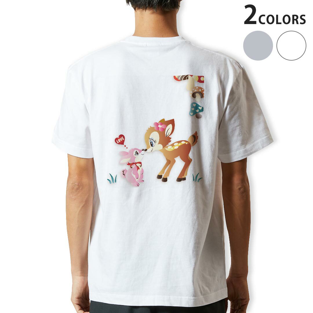 Character - Tシャツ メンズ バックプリント半袖 ホワイト グレー デザイン XS S M L XL 2XL tシャツ ティーシャツ T shirt 004482 バンビ　キャラクター