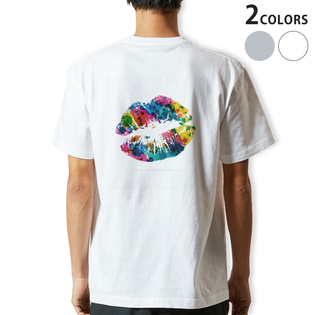 Shirts, T-Shirts - Tシャツ メンズ バックプリント半袖 ホワイト グレー デザイン XS S M L XL 2XL tシャツ ティーシャツ T shirt 006165 カラフル　唇