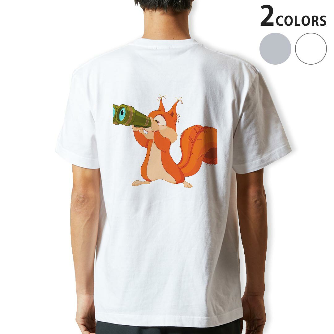 Character - Tシャツ メンズ バックプリント半袖 ホワイト グレー デザイン XS S M L XL 2XL tシャツ ティーシャツ T shirt 009437 キャラクター　リス　動物