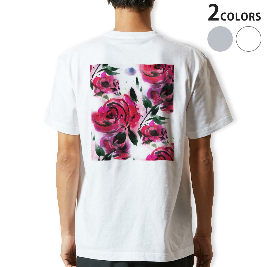 Tシャツ メンズ バックプリント半袖 ホワイト グレー デザイン XS S M L XL 2XL tシャツ ティーシャツ T shirt 011132 花 バラ ピンク