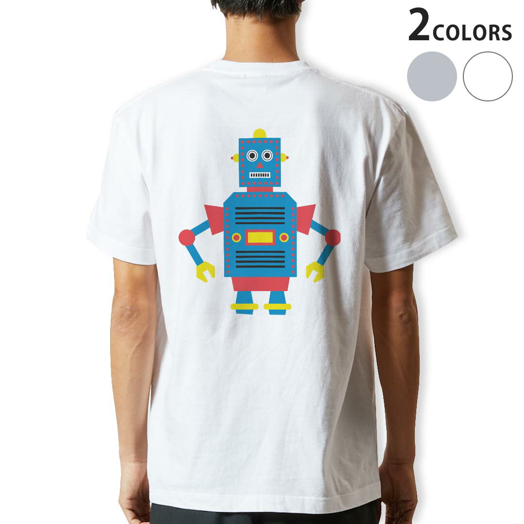 Character - Tシャツ メンズ バックプリント半袖 ホワイト グレー デザイン XS S M L XL 2XL tシャツ ティーシャツ T shirt 014568 ロボット　キャラクター