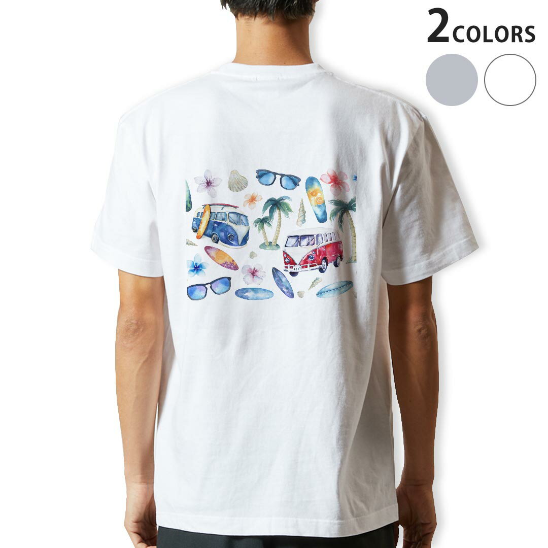 Rakuten - Tシャツ メンズ バックプリント半袖 ホワイト グレー デザイン XS S M L XL 2XL tシャツ ティーシャツ T shirt 014579 海　ヤシの木　サーフィン