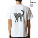 Tシャツ メンズ バックプリント半袖 ホワイト グレー デザイン XS S M L XL 2XL tシャツ ティーシャツ T shirt 014712 ハロウィン 黒猫