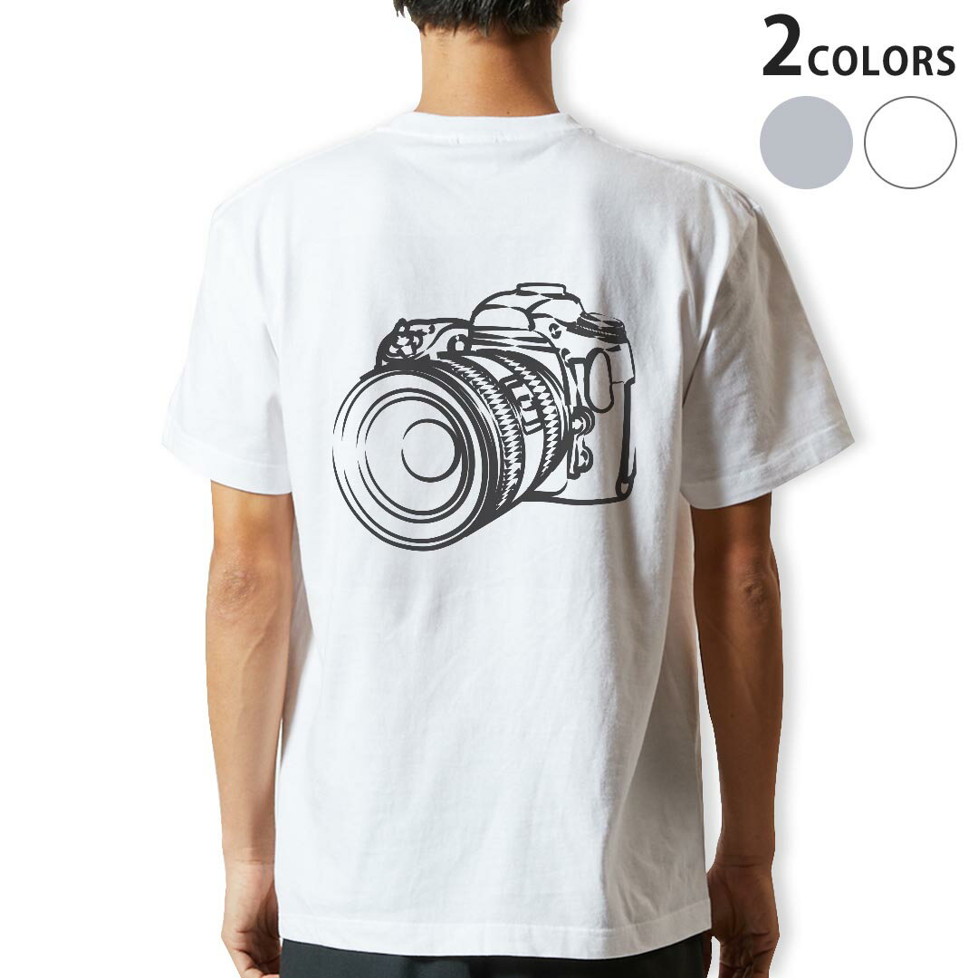 Tシャツ メンズ バックプリント半袖 ホワイト グレー デザイン XS S M L XL 2XL tシャツ ティーシャツ T shirt 014761 カメラ　白黒　一眼レフ