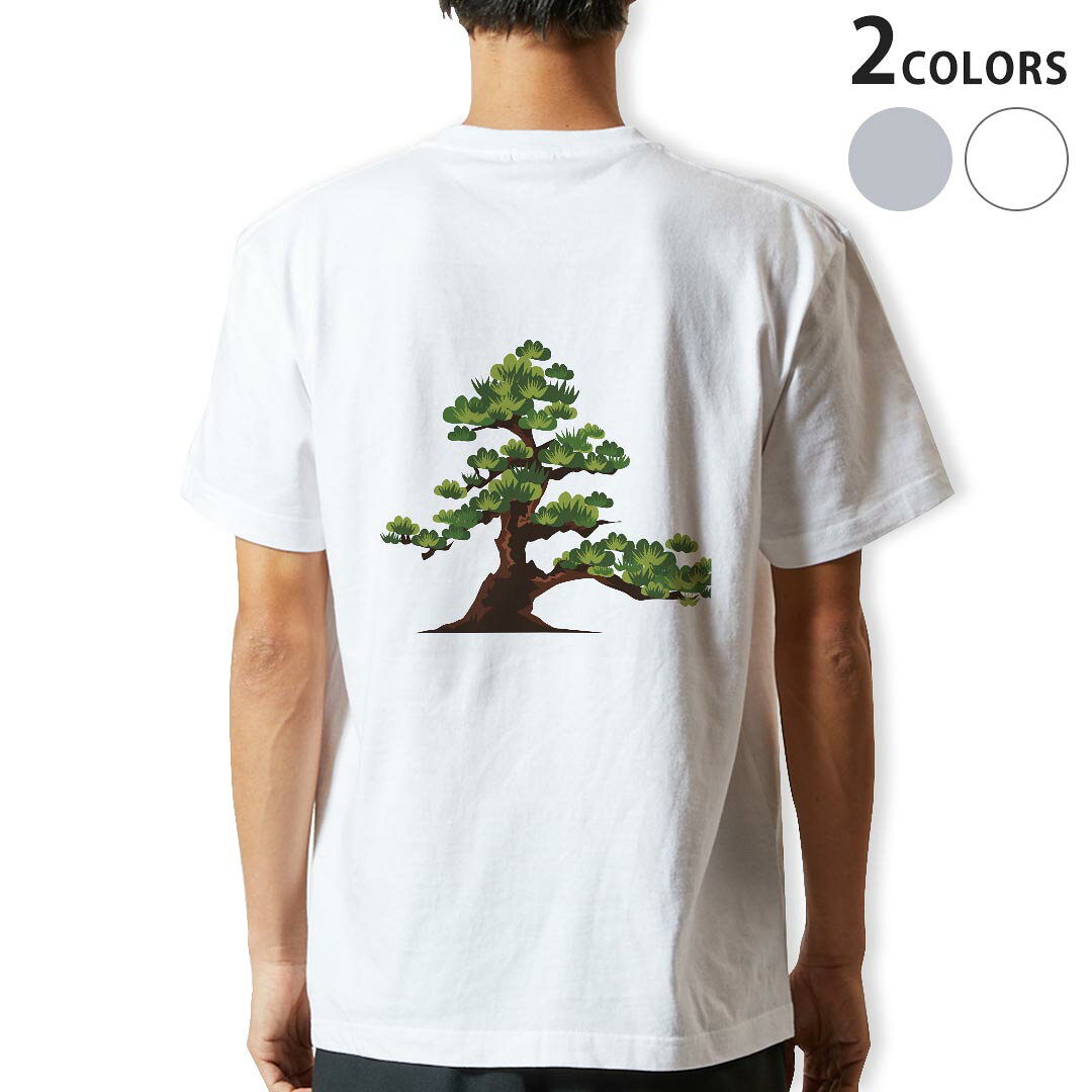 Tシャツ メンズ バックプリント半袖 ホワイト グレー デザイン XS S M L XL 2XL tシャツ ティーシャツ T shirt 015646 盆栽　和風