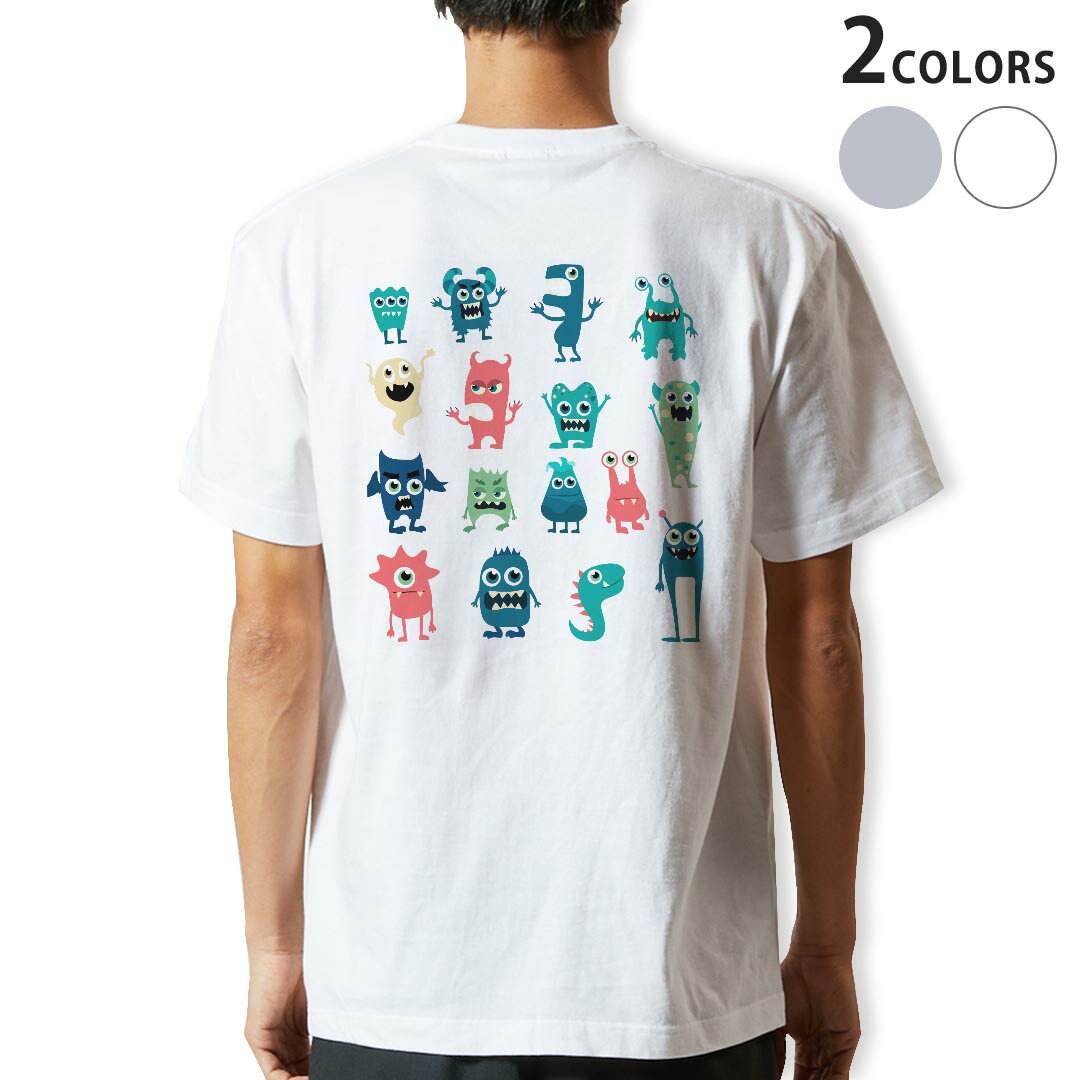 登场人物 - Tシャツ メンズ バックプリント半袖 ホワイト グレー デザイン XS S M L XL 2XL tシャツ ティーシャツ T shirt 015774 おばけ　宇宙人　キャラクター　かわいい