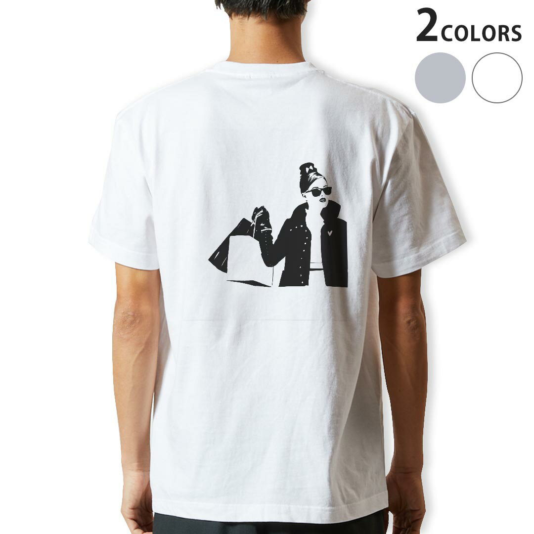 Tシャツ メンズ バックプリント半袖 ホワイト グレー デザイン XS S M L XL 2XL tシャツ ティーシャツ T shirt 016248 女の人　イラスト