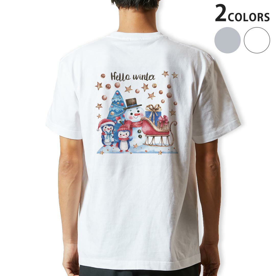 Tシャツ メンズ バックプリント半袖 ホワイト グレー デザイン XS S M L XL 2XL tシャツ ティーシャツ T shirt 017824 雪だるま 星 クリスマス