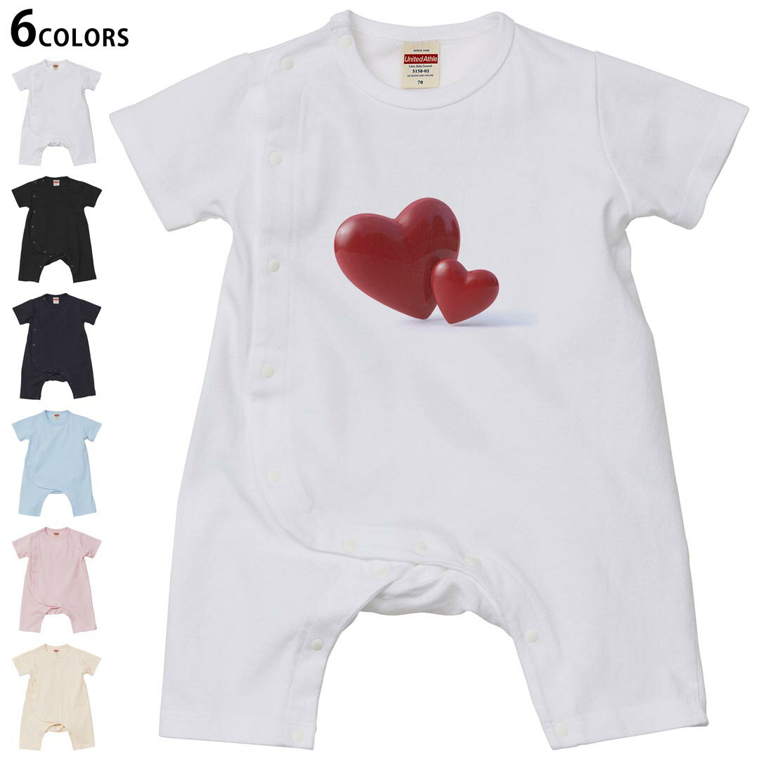 Short Sleeves - 選べる6カラー ロンパース カバーオール 赤ちゃん 半袖 デザイン 70cm 80cm　rompers ベビー 新生児 キッズ 70サイズ 80サイズ ギフト マタニティ 妊婦 出産祝い プレママ ティーシャツ T shirt 000136 ハート　シンプル　白