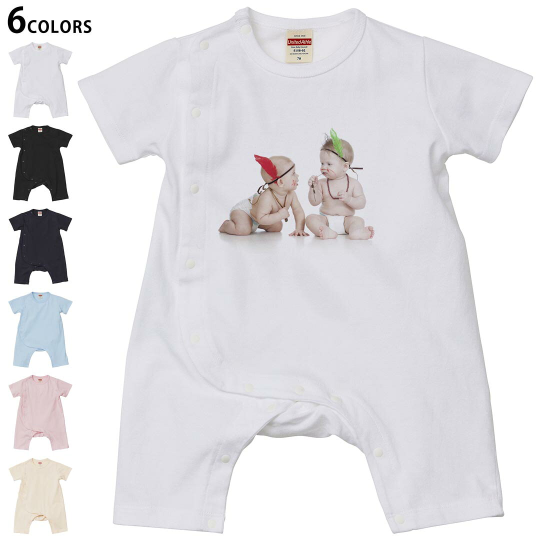 Short Sleeves - 選べる6カラー ロンパース カバーオール 赤ちゃん 半袖 デザイン 70cm 80cm　rompers ベビー 新生児 キッズ 70サイズ 80サイズ ギフト マタニティ 妊婦 出産祝い プレママ ティーシャツ T shirt 001169 赤ちゃん　インディアン