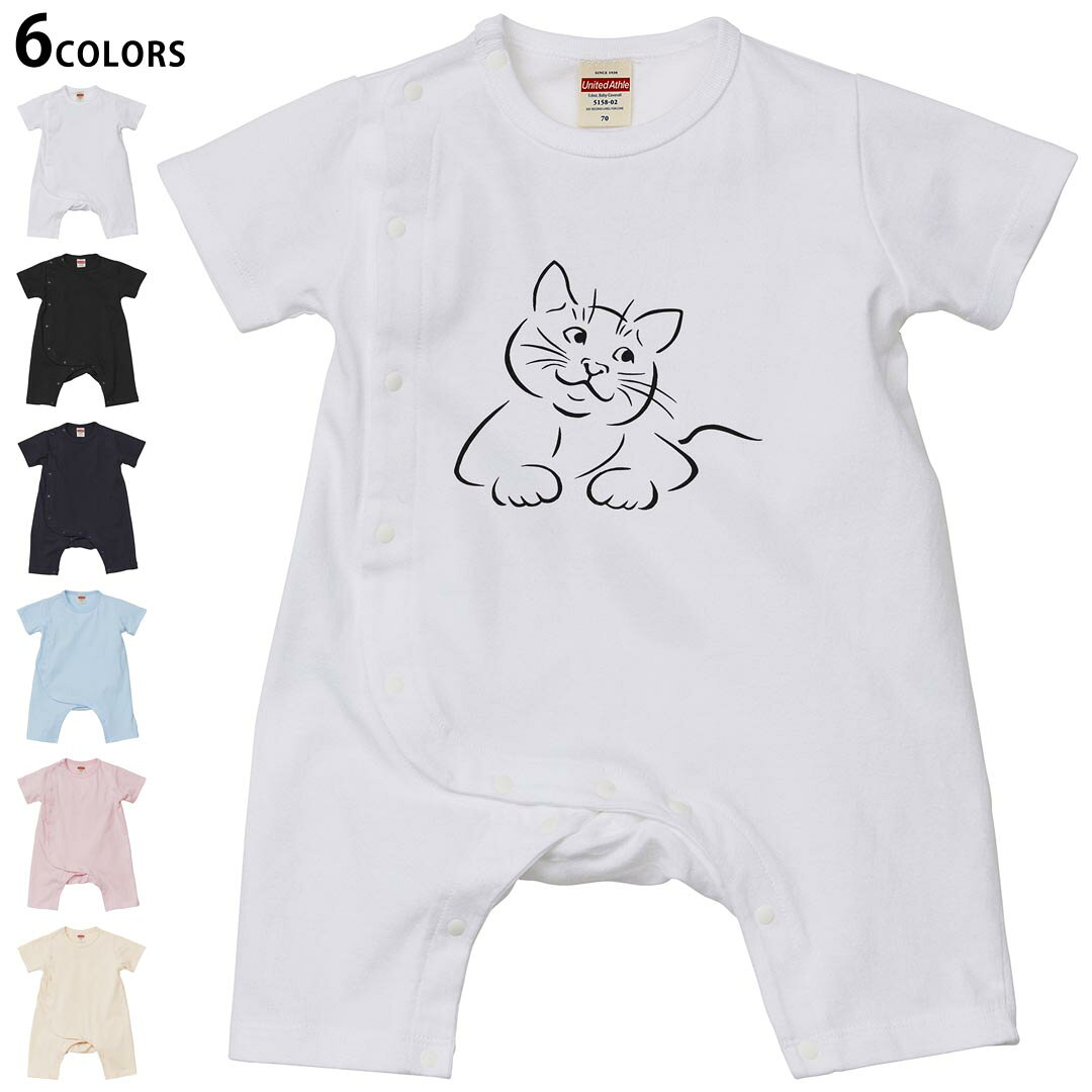 Short Sleeves - 選べる6カラー ロンパース カバーオール 赤ちゃん 半袖 デザイン 70cm 80cm　rompers ベビー 新生児 キッズ 70サイズ 80サイズ ギフト マタニティ 妊婦 出産祝い プレママ ティーシャツ T shirt 022697 猫 かわいい