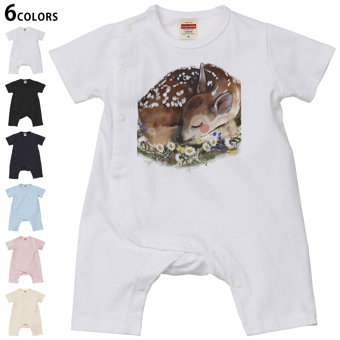 選べる6カラー ロンパース カバーオール 赤ちゃん 半袖 デザイン 70cm 80cm　rompers ベビー 新生児 キッズ 70サイズ 80サイズ ギフト マタニティ 妊婦 出産祝い プレママ ティーシャツ T shirt 026106 鹿　バンビ