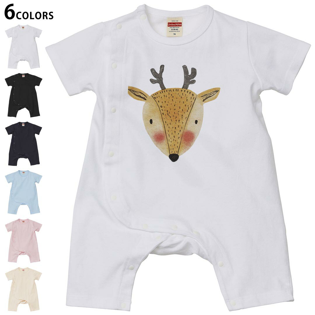 選べる6カラー ロンパース カバーオール 赤ちゃん 半袖 デザイン 70cm 80cm rompers ベビー 新生児 キッズ 70サイズ 80サイズ ギフト マタニティ 妊婦 出産祝い プレママ ティーシャツ T shirt 026182 動物 鹿 シか バンビ
