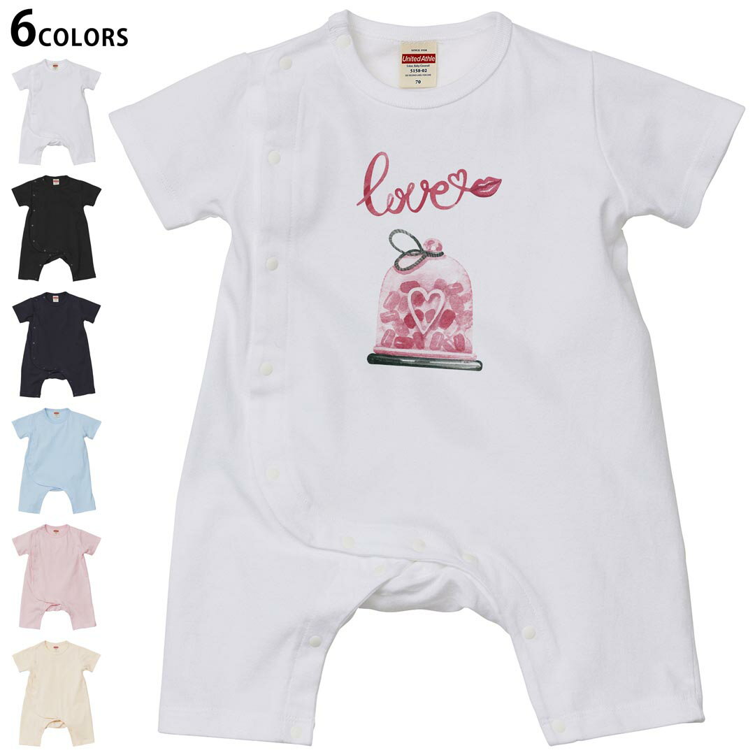 選べる6カラー ロンパース カバーオール 赤ちゃん 半袖 デザイン 70cm 80cm rompers ベビー 新生児 キッズ 70サイズ 80サイズ ギフト マタニティ 妊婦 出産祝い プレママ ティーシャツ T shirt 031590 ハート 英字