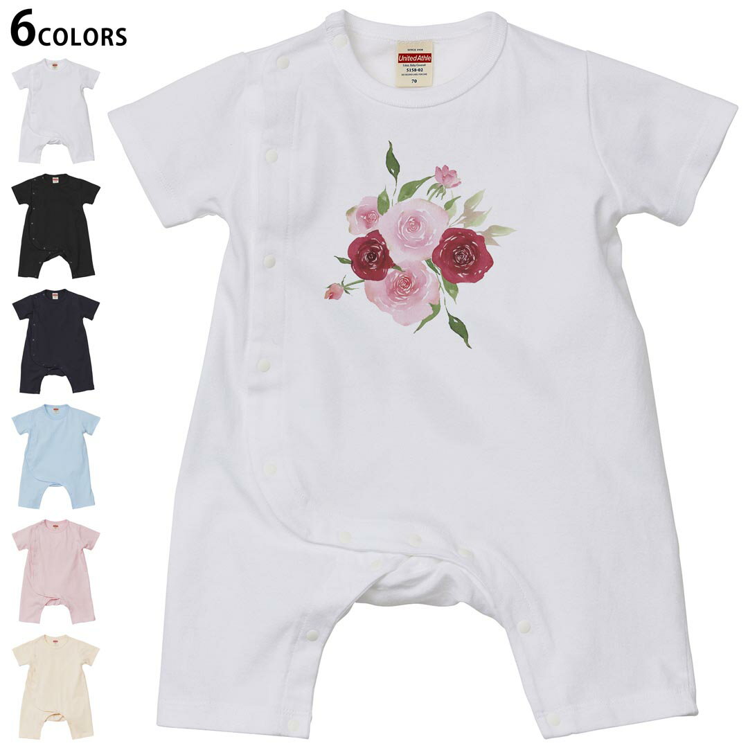 Rakuten - 選べる6カラー ロンパース カバーオール 赤ちゃん 半袖 デザイン 70cm 80cm　rompers ベビー 新生児 キッズ 70サイズ 80サイズ ギフト マタニティ 妊婦 出産祝い プレママ ティーシャツ T shirt 031698 バラ 花束