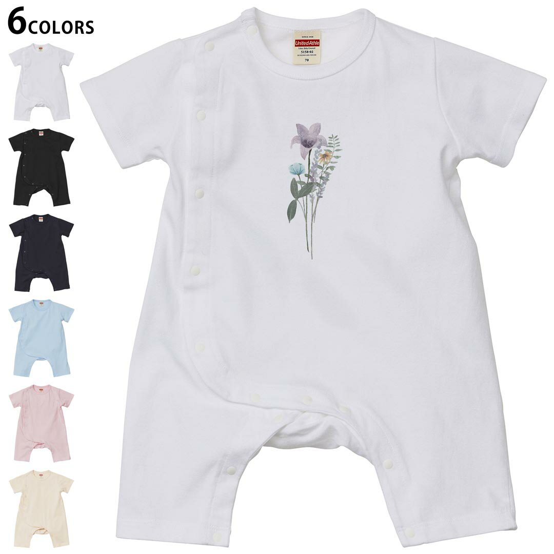選べる6カラー ロンパース カバーオール 赤ちゃん 半袖 デザイン 70cm 80cm rompers ベビー 新生児 キッズ 70サイズ 80サイズ ギフト マタニティ 妊婦 出産祝い プレママ ティーシャツ T shirt 031830 花 パープル フラワー