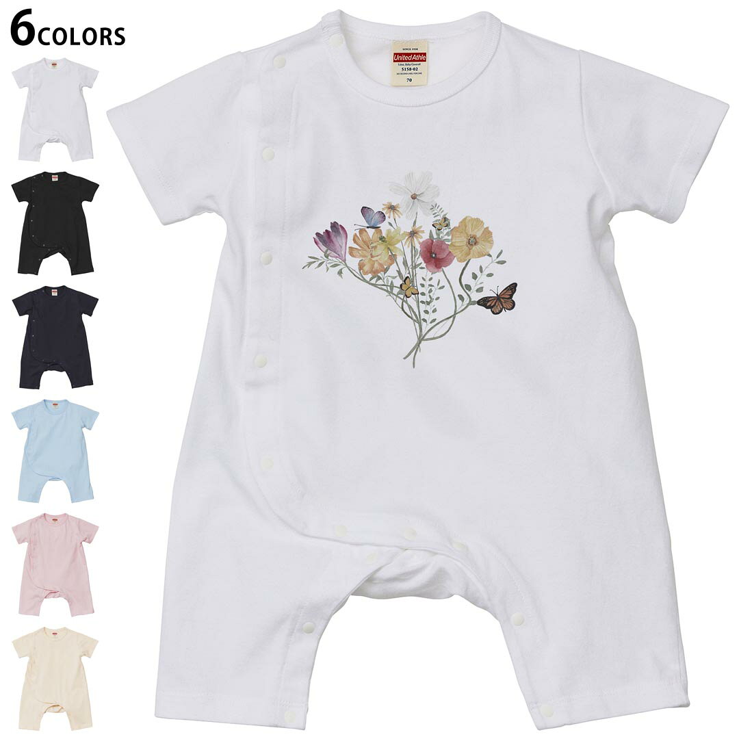Short Sleeves - 選べる6カラー ロンパース カバーオール 赤ちゃん 半袖 デザイン 70cm 80cm　rompers ベビー 新生児 キッズ 70サイズ 80サイズ ギフト マタニティ 妊婦 出産祝い プレママ ティーシャツ T shirt 032217 フラワー