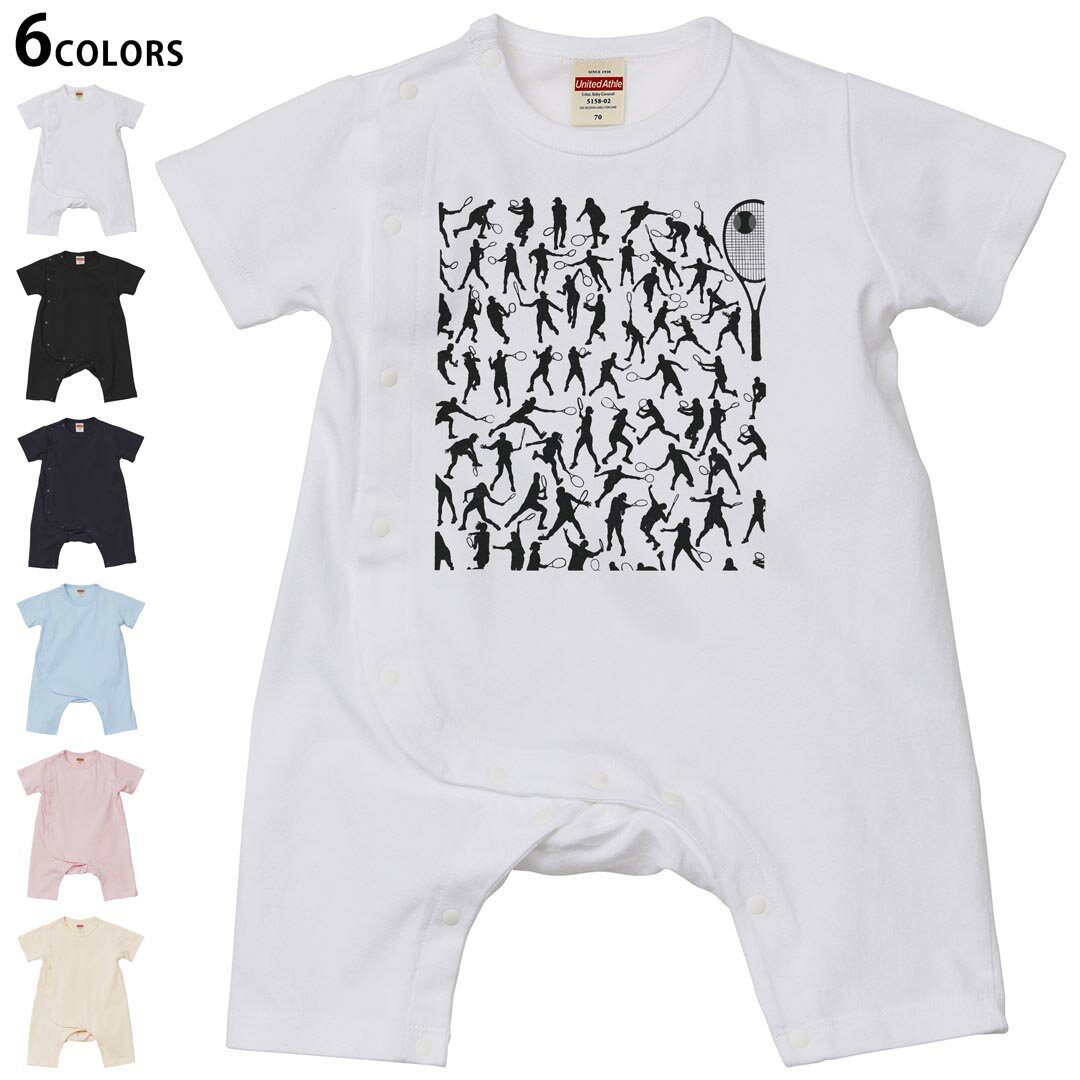 選べる6カラー ロンパース カバーオール 赤ちゃん 半袖 デザイン 70cm 80cm rompers ベビー 新生児 キッズ 70サイズ 80サイズ ギフト マタニティ 妊婦 出産祝い プレママ ティーシャツ T shirt 004831 テニス イラスト