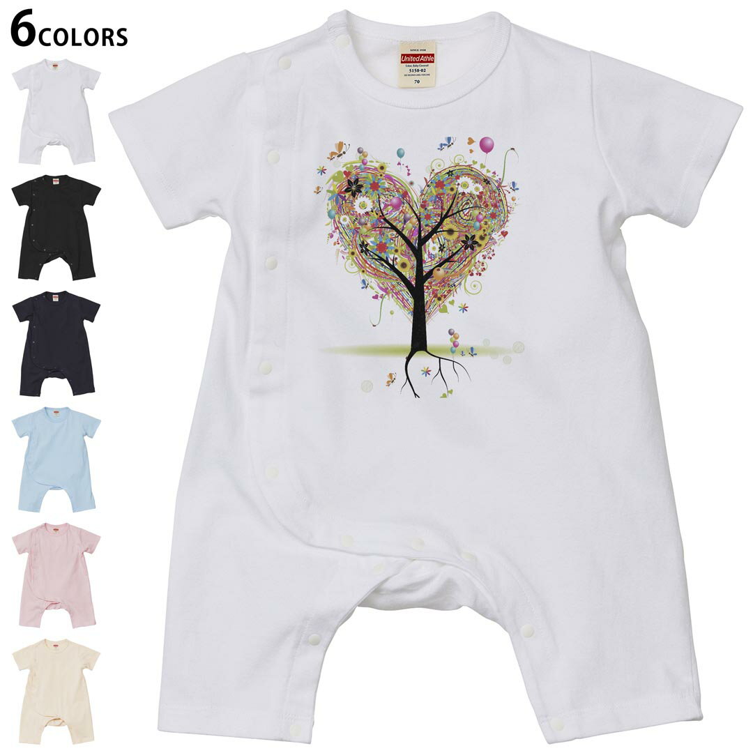 Short Sleeves - 選べる6カラー ロンパース カバーオール 赤ちゃん 半袖 デザイン 70cm 80cm　rompers ベビー 新生児 キッズ 70サイズ 80サイズ ギフト マタニティ 妊婦 出産祝い プレママ ティーシャツ T shirt 004985 ハート　風船　木　カラフル