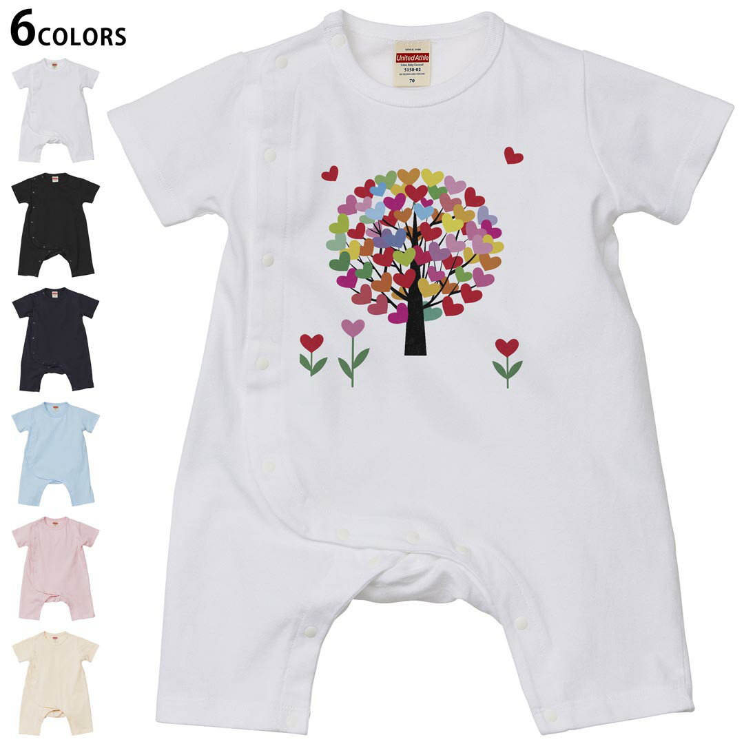 Short Sleeves - 選べる6カラー ロンパース カバーオール 赤ちゃん 半袖 デザイン 70cm 80cm　rompers ベビー 新生児 キッズ 70サイズ 80サイズ ギフト マタニティ 妊婦 出産祝い プレママ ティーシャツ T shirt 005222 ハート　カラフル　木