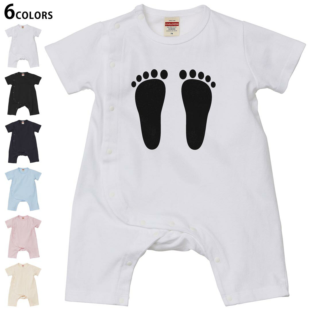 Short Sleeves - 選べる6カラー ロンパース カバーオール 赤ちゃん 半袖 デザイン 70cm 80cm　rompers ベビー 新生児 キッズ 70サイズ 80サイズ ギフト マタニティ 妊婦 出産祝い プレママ ティーシャツ T shirt 005954 足跡　黒　ブラック