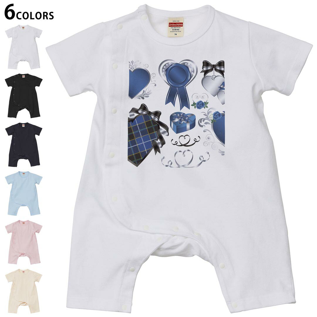 選べる6カラー ロンパース カバーオール 赤ちゃん 半袖 デザイン 70cm 80cm rompers ベビー 新生児 キッズ 70サイズ 80サイズ ギフト マタニティ 妊婦 出産祝い プレママ ティーシャツ T shirt 008302 ホワイトデー ハート リボン 青 ブルー