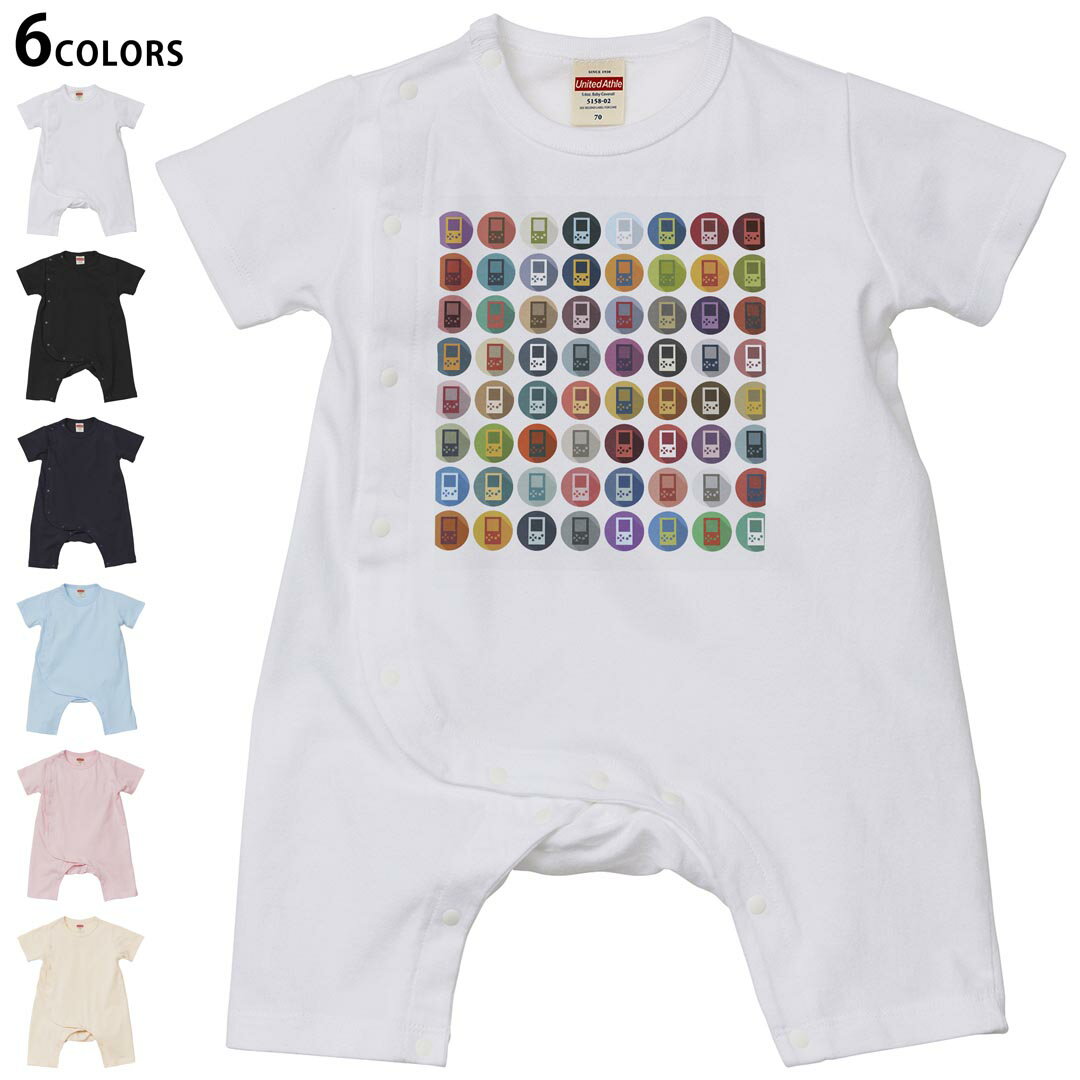 選べる6カラー ロンパース カバーオール 赤ちゃん 半袖 デザイン 70cm 80cm rompers ベビー 新生児 キッズ 70サイズ 80サイズ ギフト マタニティ 妊婦 出産祝い プレママ ティーシャツ T shirt 008810 模様 カラフル ゲーム