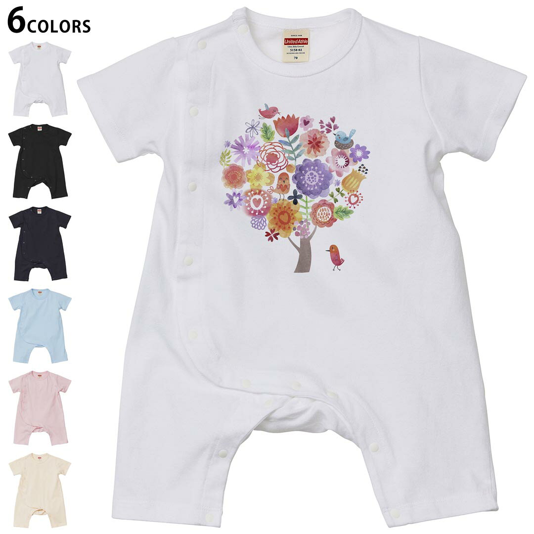 Short Sleeves - 選べる6カラー ロンパース カバーオール 赤ちゃん 半袖 デザイン 70cm 80cm　rompers ベビー 新生児 キッズ 70サイズ 80サイズ ギフト マタニティ 妊婦 出産祝い プレママ ティーシャツ T shirt 009645 　鳥　カラフル