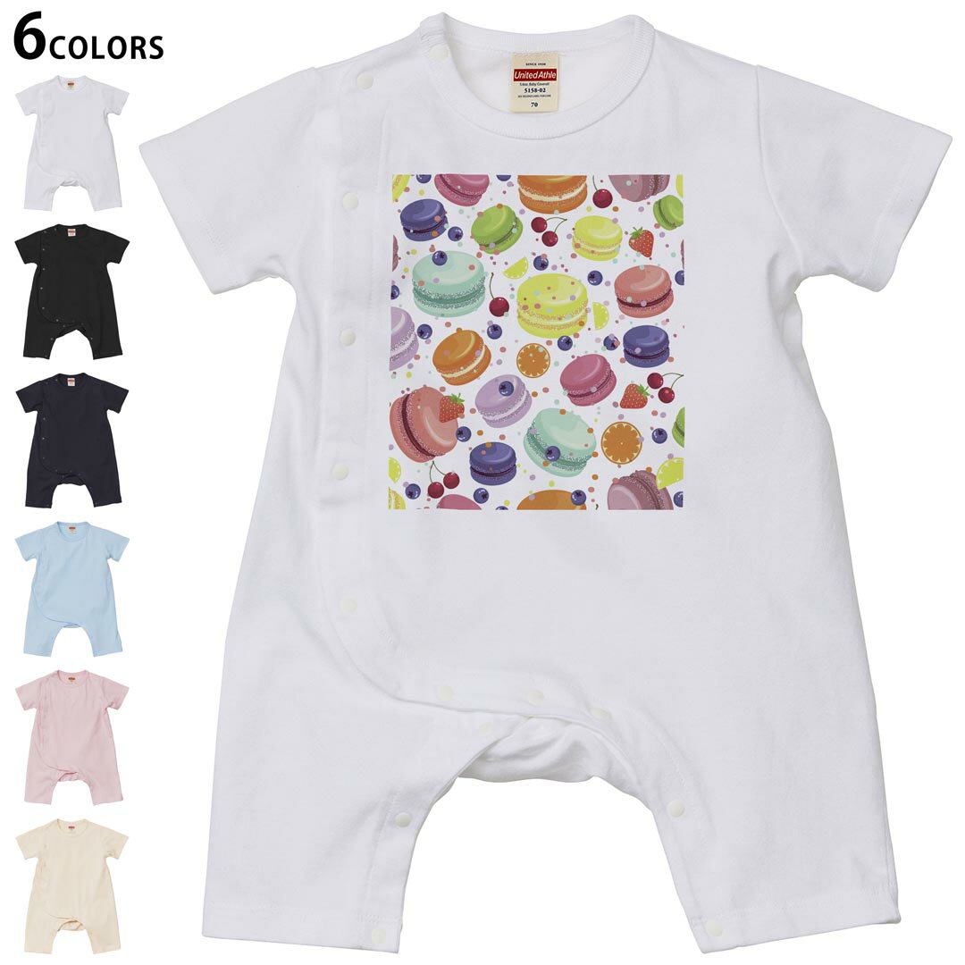 選べる6カラー ロンパース カバーオール 赤ちゃん 半袖 デザイン 70cm 80cm rompers ベビー 新生児 キッズ 70サイズ 80サイズ ギフト マタニティ 妊婦 出産祝い プレママ ティーシャツ T shirt 009741 デザート マカロン カラフル