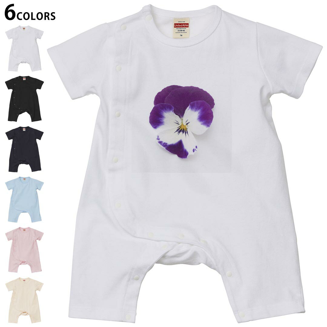 Short Sleeves - 選べる6カラー ロンパース カバーオール 赤ちゃん 半袖 デザイン 70cm 80cm　rompers ベビー 新生児 キッズ 70サイズ 80サイズ ギフト マタニティ 妊婦 出産祝い プレママ ティーシャツ T shirt 011038 花　　紫