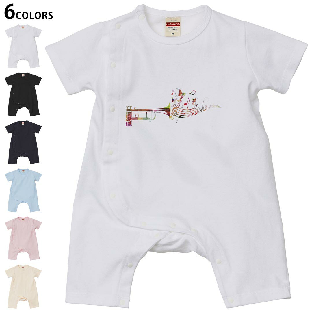 Short Sleeves - 選べる6カラー ロンパース カバーオール 赤ちゃん 半袖 デザイン 70cm 80cm　rompers ベビー 新生児 キッズ 70サイズ 80サイズ ギフト マタニティ 妊婦 出産祝い プレママ ティーシャツ T shirt 011714 音楽　音符　蝶
