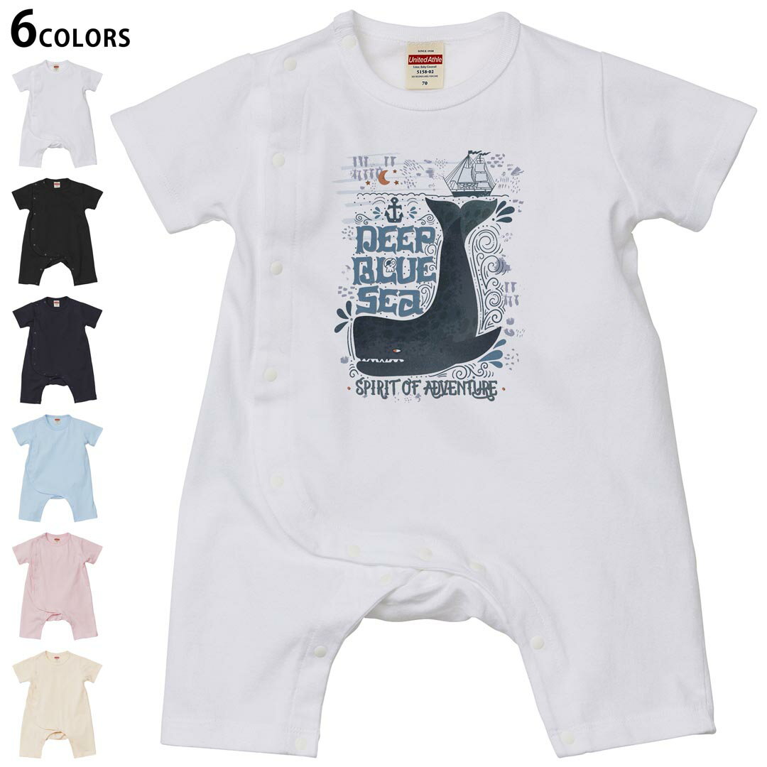 Short Sleeves - 選べる6カラー ロンパース カバーオール 赤ちゃん 半袖 デザイン 70cm 80cm　rompers ベビー 新生児 キッズ 70サイズ 80サイズ ギフト マタニティ 妊婦 出産祝い プレママ ティーシャツ T shirt 011912 英字　くじら　海