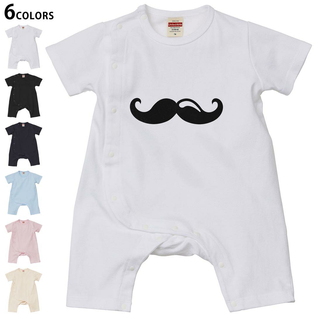 Short Sleeves - 選べる6カラー ロンパース カバーオール 赤ちゃん 半袖 デザイン 70cm 80cm　rompers ベビー 新生児 キッズ 70サイズ 80サイズ ギフト マタニティ 妊婦 出産祝い プレママ ティーシャツ T shirt 012988 ヒゲ　モノトーン　マーク