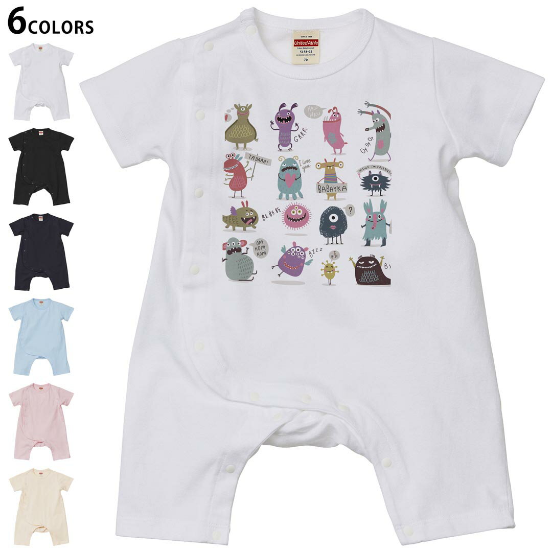 Short Sleeves - 選べる6カラー ロンパース カバーオール 赤ちゃん 半袖 デザイン 70cm 80cm　rompers ベビー 新生児 キッズ 70サイズ 80サイズ ギフト マタニティ 妊婦 出産祝い プレママ ティーシャツ T shirt 013257 おばけ　モンスター　イラスト