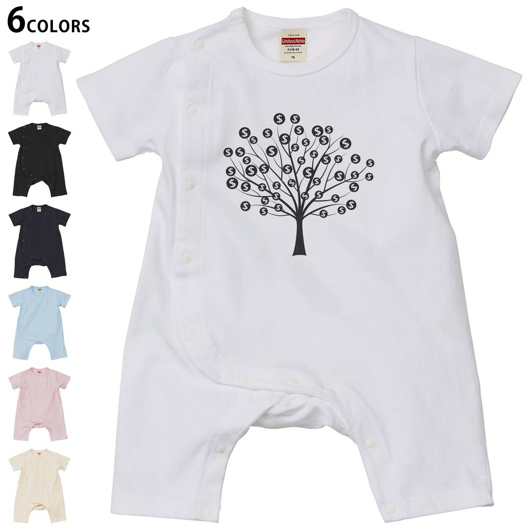 Rakuten - 選べる6カラー ロンパース カバーオール 赤ちゃん 半袖 デザイン 70cm 80cm　rompers ベビー 新生児 キッズ 70サイズ 80サイズ ギフト マタニティ 妊婦 出産祝い プレママ ティーシャツ T shirt 013452 ドル　シルエット　木
