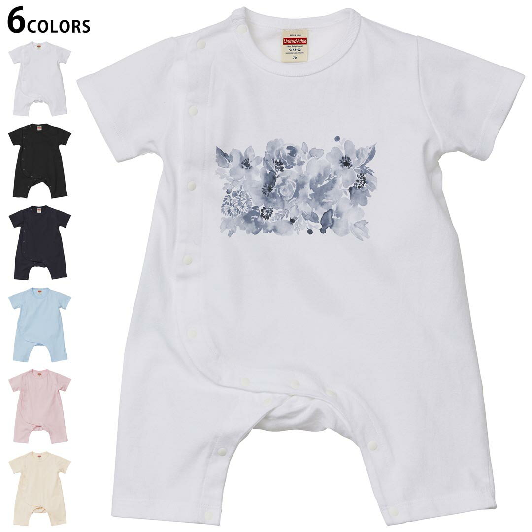 選べる6カラー ロンパース カバーオール 赤ちゃん 半袖 デザイン 70cm 80cm　rompers ベビー 新生児 キッズ 70サイズ 80サイズ ギフト マタニティ 妊婦 出産祝い プレママ ティーシャツ T shirt 013462 花　葉　グレー